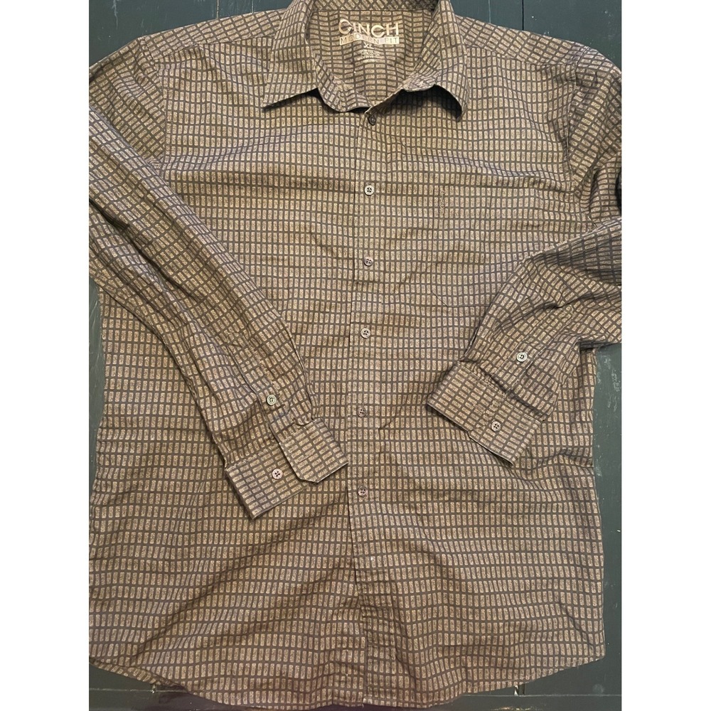 CINCH Modern Fit Mens XL Long Sleeve Button Up Shirt Geometric Pattern Brown